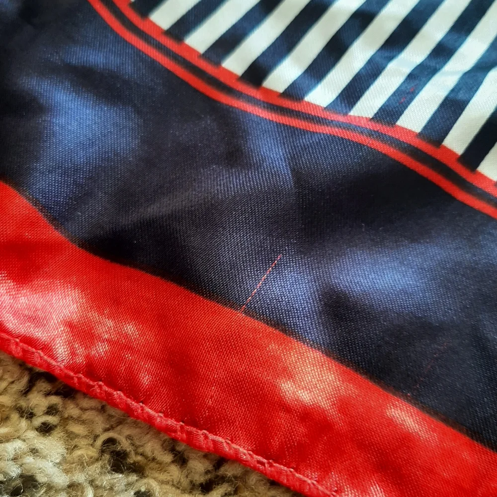Red White & Blue Satiny Nautical Square Scarf - Picture 5 of 5